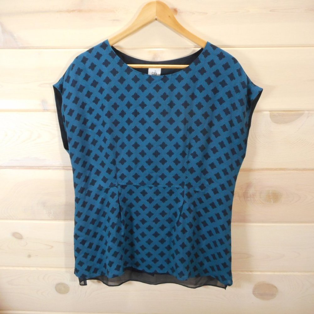 Cabi Womens Sz M Blouse Foulard Blue Print Lined Split Back Style 3274